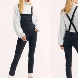 Free People Black Denim Overalls